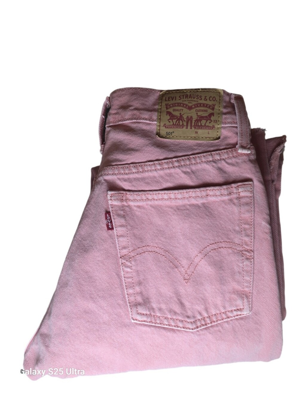 Levi's 501 Cropped Straight Leg Jeans Scraped Pale Mauve Pink 24x30 EUC - Picture 9 of 15